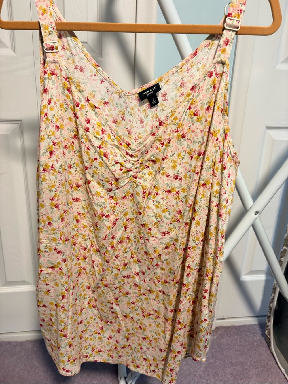 Torrid Floral Cream Pink Yellow Adjustable-Strap Cami